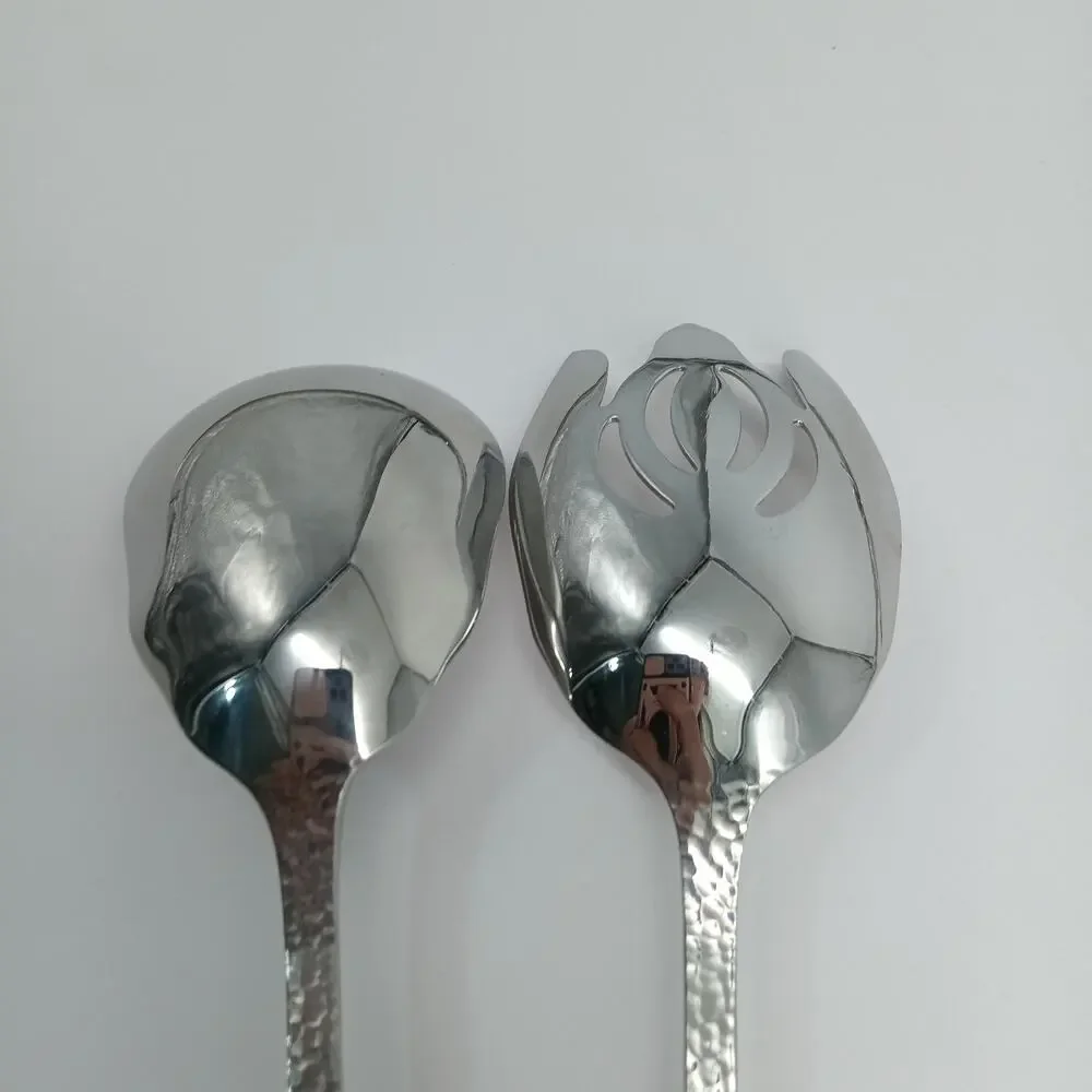 2X Set Reed Barton OLDE ENGLISH HAMMERED Salad Serving Set Stainless
